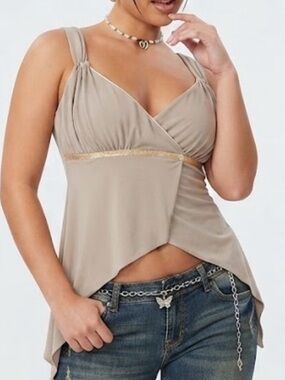 BCX Women’s Tan Baby Doll Lined Y2K / 2000’s Tank Top Size Medium
